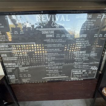 Revival Coffee - Menu under the order window - Coffee & Tea Near Me - Crockett, California Revival Coffee - Menu under the order window - Coffee & Tea Near Me - Crockett, California