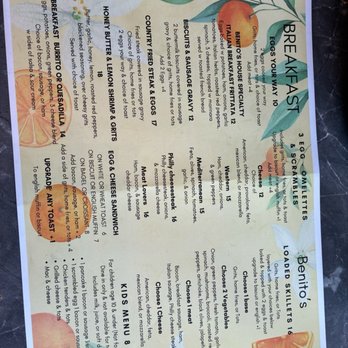Benito’s 905 - Breakfast menu - Italian Near Me - Conway, South Carolina