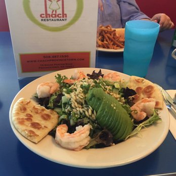 Chach Restaurant - Shrimp with orzo, avocado, feta and salad. - Diners Near Me - Provincetown, Massachusetts