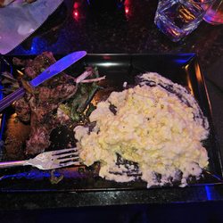 Grilled Lamb Chops, cheese grits and eggs
