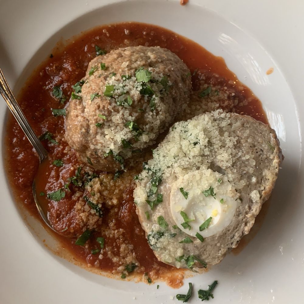 12 oz meatball with hard boiled egg in the middle 12 oz meatball with hard boiled egg in the middle