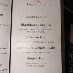 Menu mocktails