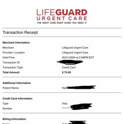 Lifeguard Urgent Care - Transaction Receipt