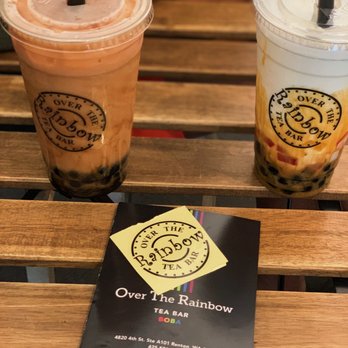 Over The Rainbow Tea Bar - The coffee brown sugar blended boba with rainbow jelly. And the brown sugar tea boba. - Desserts Near Me - Renton, Washington
