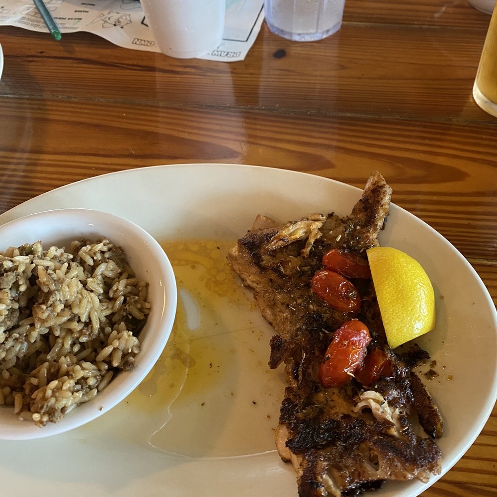 Stingaree - Greek snapper and dirty rice. - Seafood Near Me - Crystal Beach, Texas