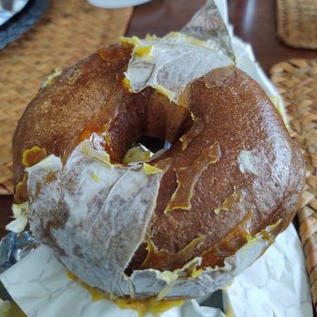 Eastdale Ave Bagels - Egg and Cheese on a wheat bagel with the icky paper it is wrapped in glued on. - Bagels Near Me - Poughkeepsie, New York Eastdale Ave Bagels - Egg and Cheese on a wheat bagel with the icky paper it is wrapped in glued on. - Bagels Near Me - Poughkeepsie, New York