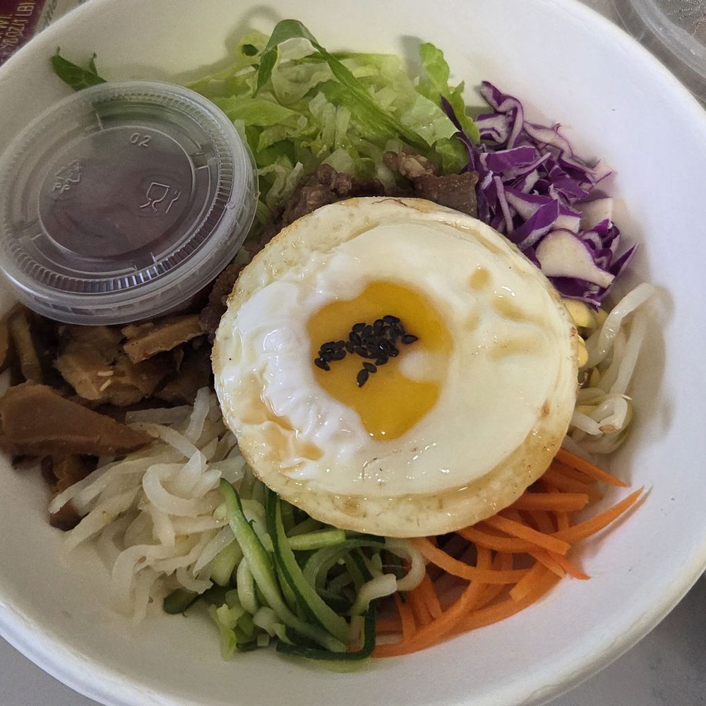 Bibimbap $18.50 plus $1 purple rice-- small but pretty Bibimbap $18.50 plus $1 purple rice-- small but pretty