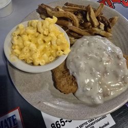 Bel-Air Grill - Chicken fried steak w/gravy, mac n cheese, and french fries.