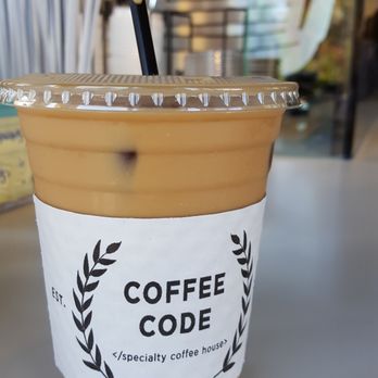 Coffee Code Espresso Bar - Iced coffee with cream, sugar, and coffee ice cubes. Don't forget to stir from the bottom! - Coffee & Tea Near Me - Fullerton, California