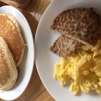 Everyday Joe's - The pancakes are huge! Side of scrambled eggs and sausage. - Coffee & Tea Near Me - Bar Harbor, Maine Everyday Joe's - The pancakes are huge! Side of scrambled eggs and sausage. - Coffee & Tea Near Me - Bar Harbor, Maine