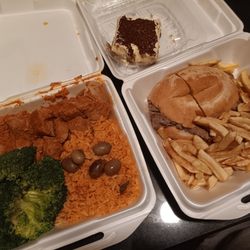 Antonio's Restaurant - Cacoila plate, steak sandwich with fries, and tiramisu.