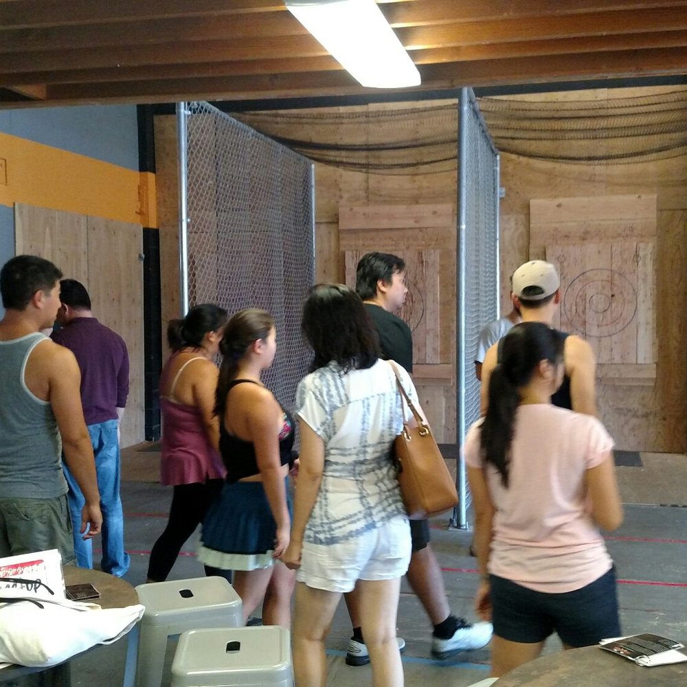 AxeVentures - Group getting ready for the throwing lanes - Axe Throwing Near Me - San Diego, California AxeVentures - Group getting ready for the throwing lanes - Axe Throwing Near Me - San Diego, California
