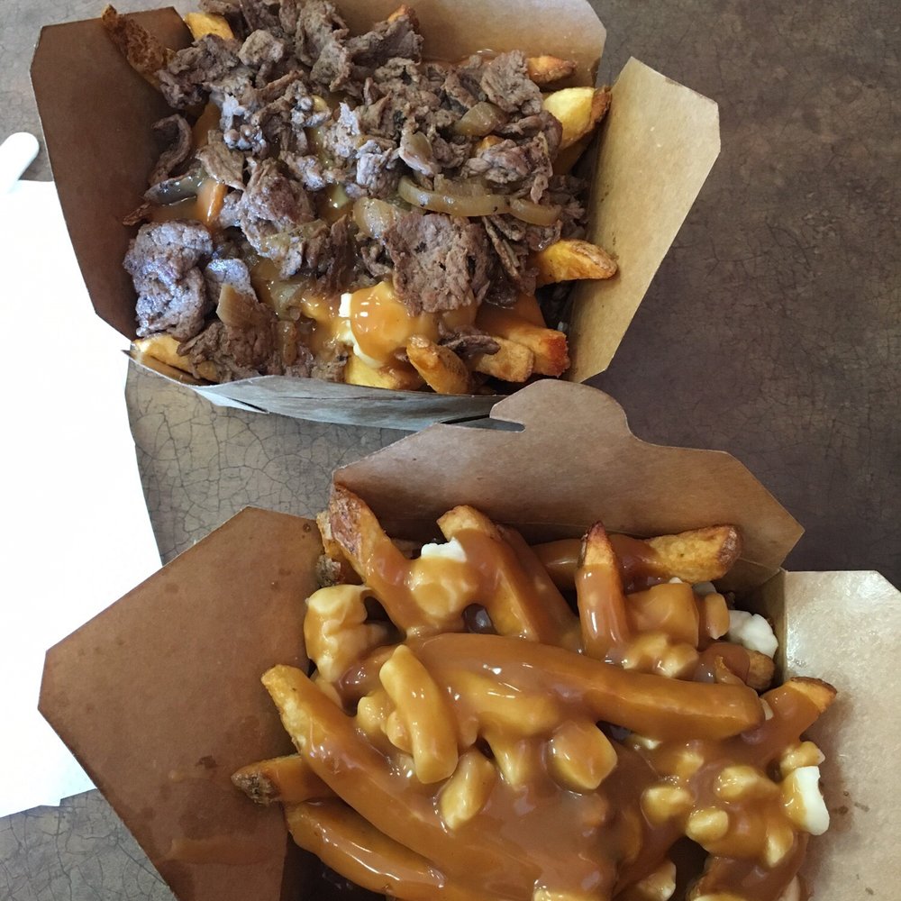 Classic poutine and philly cheese steak poutine (regular size)