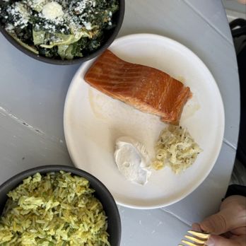Merci Montecito - Kale salad and rice (really good) and salmon - Cafes Near Me - Montecito, California Merci Montecito - Kale salad and rice (really good) and salmon - Cafes Near Me - Montecito, California