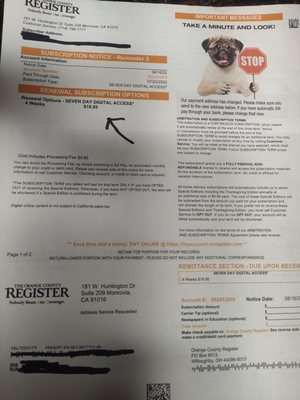 Photo of The Orange County Register - Irvine, CA, US. Note current monthly charge for digital access is $18.95