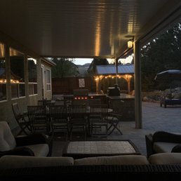a patio with patio furniture