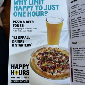 California Pizza Kitchen - Dine in happy hour menu Feb 2024 - Pizza Near Me - Glendale, California