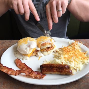 Perkins American Food - Southern Fried Chicken Biscuit Breakfast w/ bacon, hash browns, and sausage substituted for the eggs - Bakeries Near Me - Lemoyne, Pennsylvania Perkins American Food - Southern Fried Chicken Biscuit Breakfast w/ bacon, hash browns, and sausage substituted for the eggs - Bakeries Near Me - Lemoyne, Pennsylvania