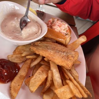Bay Cafe - My hubby's fried fish with half lobster roll and chow dab. - American Near Me - Provincetown, Massachusetts
