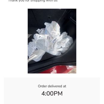 Tom Thumb - My "delivered" order that you can clearly tell was taken in the back seat of the car. - Grocery Near Me - Fort Worth, Texas