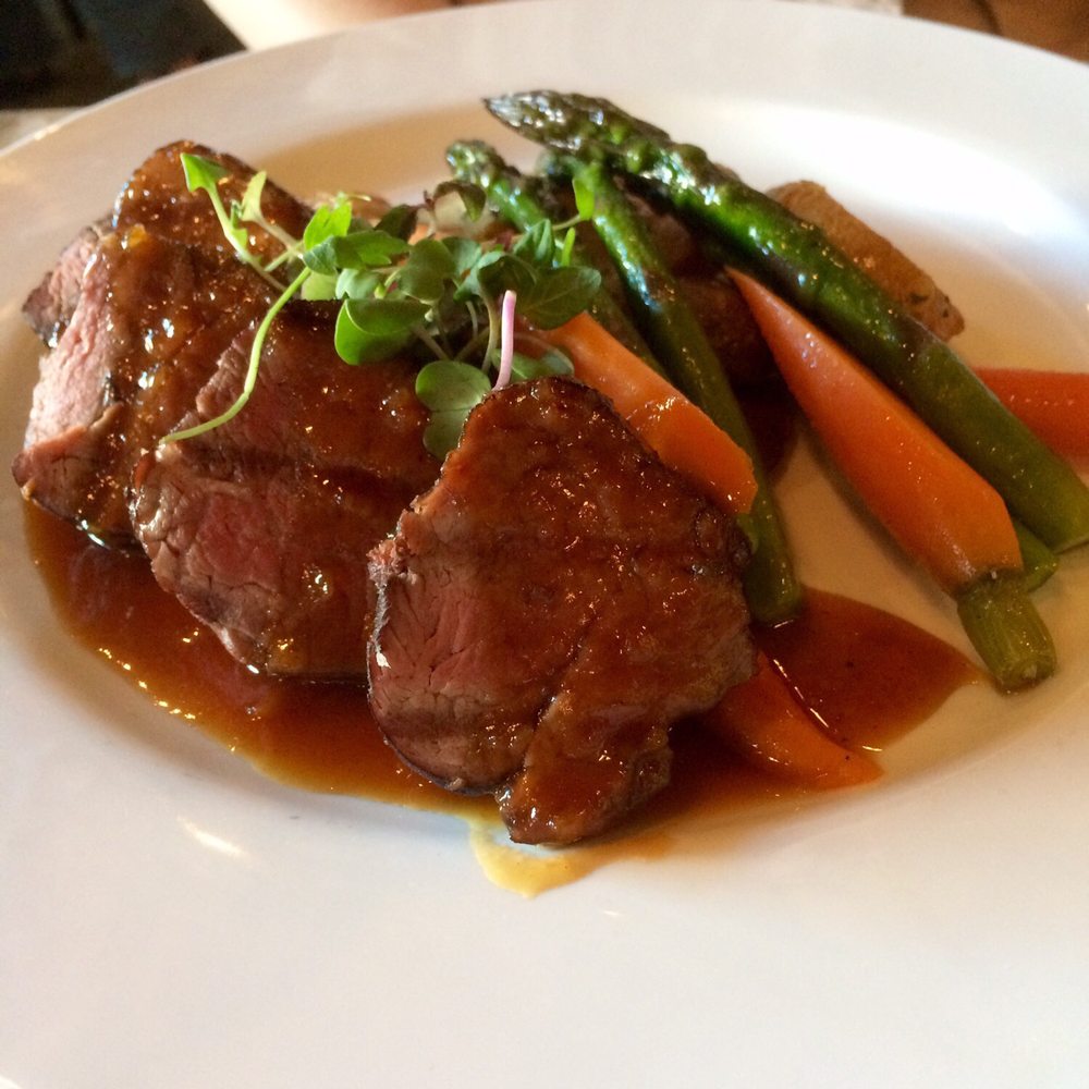 La Jolla Groves - Tenderloin medallions with roasted mango and ginger reduction - New American Near Me - Provo, Utah
