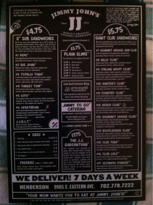 Menu photo 2 Jimmy John's Henderson, NV
