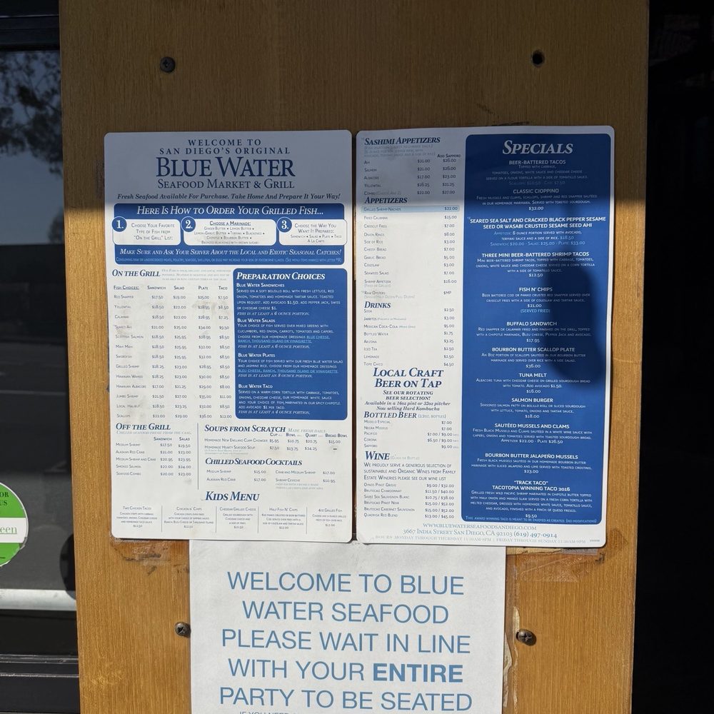 Blue Water - Menu - Seafood Near Me - San Diego, California Blue Water - Menu - Seafood Near Me - San Diego, California