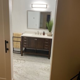 New vanity, mirror and centered vanity light. New vanity, mirror and centered vanity light.