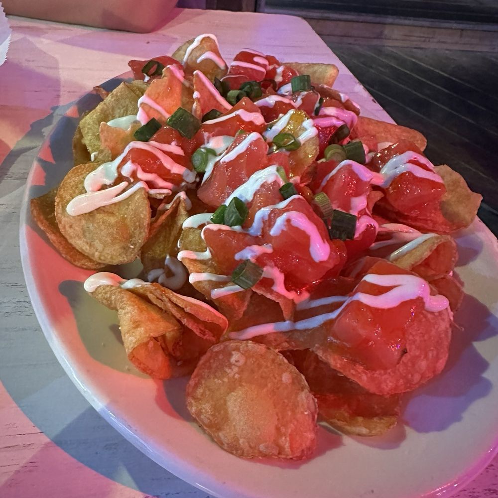 Squid Lips - Tuna over potato chips - Seafood Near Me - Cocoa Beach, Florida Squid Lips - Tuna over potato chips - Seafood Near Me - Cocoa Beach, Florida