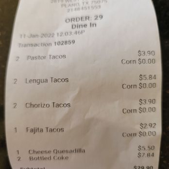 Taquerias Cervantez - 32 dollars for fucken tacos.  Insane!!!  Never will I visit this rip-off for an establishment again and neither should anyone else. - Mexican Near Me - Plano, Texas