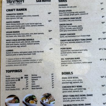 HiroNori Craft Ramen - Menu - Noodles Near Me - San Mateo, California