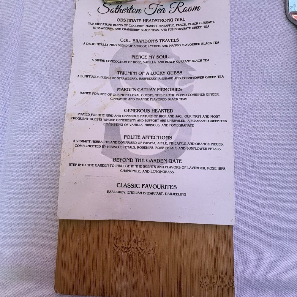 Tea menu Tea menu