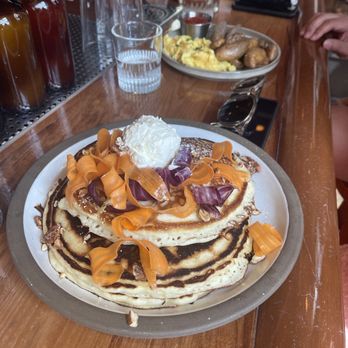Cindy's Rooftop - Carrot Cake Pancakes (not actual carrot cake batter, just regular pancake batter with carrot spirals) - New American Near Me - Chicago, Illinois Cindy's Rooftop - Carrot Cake Pancakes (not actual carrot cake batter, just regular pancake batter with carrot spirals) - New American Near Me - Chicago, Illinois