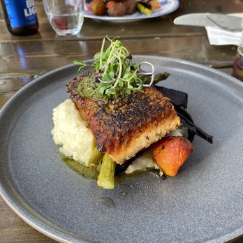 Blue Mussel Cafe - Atlantic Salmon with Green Apple Mashed Potatoes - Seafood Near Me - Rustico, Prince Edward Island