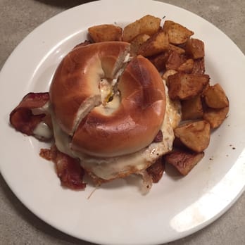 The Paramount - Breakfast sandwich with bacon and home fries on a bagel! - Breakfast & Brunch Near Me - Boston, Massachusetts The Paramount - Breakfast sandwich with bacon and home fries on a bagel! - Breakfast & Brunch Near Me - Boston, Massachusetts