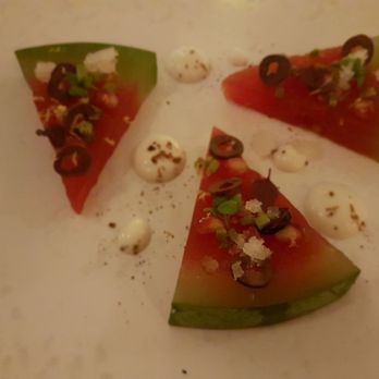 The Lanesborough Grill - Watermelon with delicious lemon granita. Sweet and savoury really worked well - British Near Me - London, XGL The Lanesborough Grill - Watermelon with delicious lemon granita. Sweet and savoury really worked well - British Near Me - London, XGL