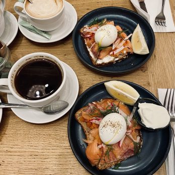 Tartinery - Americano, cappuccino, smoked salmon toast w/ egg - Brasseries Near Me - New York, New York Tartinery - Americano, cappuccino, smoked salmon toast w/ egg - Brasseries Near Me - New York, New York
