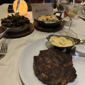 BR Prime - Delmonico 16 Oz. Oscar style with Brussels sprouts and Potato Gratin.  And dirty martini - Steakhouses Near Me - Biloxi, Mississippi