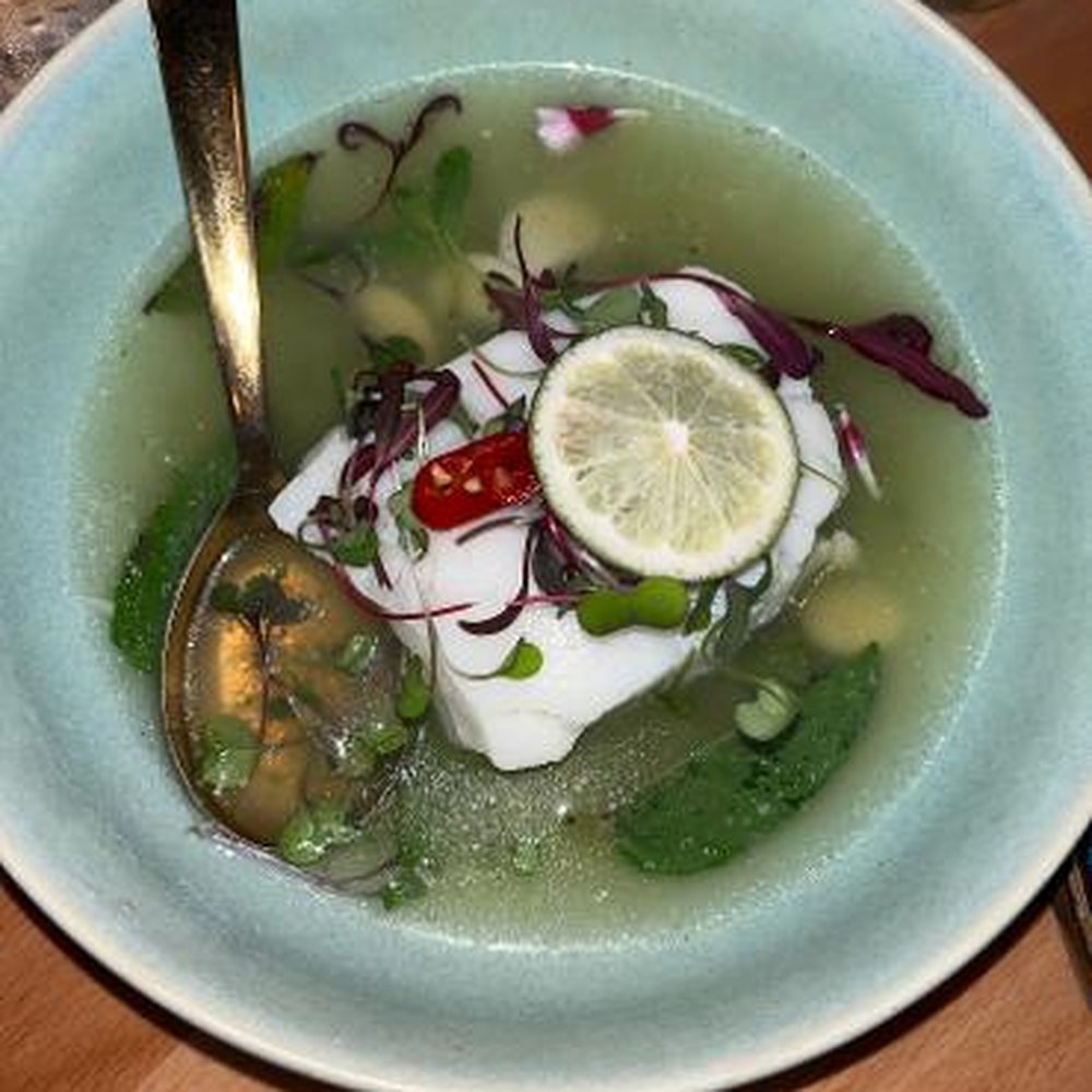 TALAY - Pla Nueng Ma Now (Steamed Chilean seabass fillet, aromatic lime broth, Thai chili, mint) - Thai Near Me - Orlando, Florida TALAY - Pla Nueng Ma Now (Steamed Chilean seabass fillet, aromatic lime broth, Thai chili, mint) - Thai Near Me - Orlando, Florida