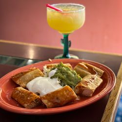 Mazatlan Mexican Restaurant - Chicken taquitos appetizer; house margarita
