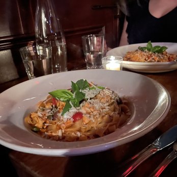 Mariella - Salmon with black spaghetti special (substituted regular fettucini) - Italian Near Me - Brooklyn, New York Mariella - Salmon with black spaghetti special (substituted regular fettucini) - Italian Near Me - Brooklyn, New York