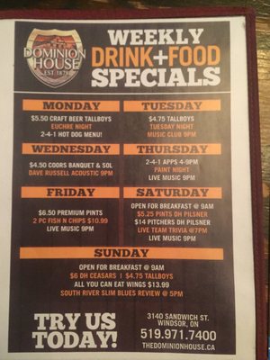 Menu photo 3 Dominion House Windsor, ON