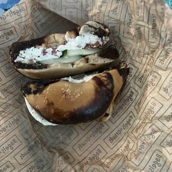 Bagels ‘n Grinds - Breakfast sandwich on black and white bagel. - Coffee & Tea Near Me - College Park, Maryland