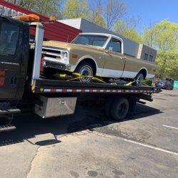 J and H Autobody Towing - Doing a tow for a classic truck owner.