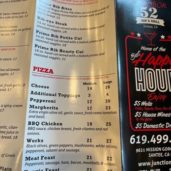 Junction 52 Bar & Grill - Menu 4 - New American Near Me - Santee, California Junction 52 Bar & Grill - Menu 4 - New American Near Me - Santee, California