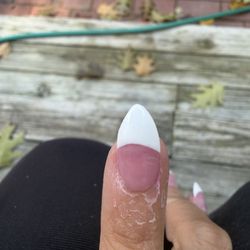 Golden Nail - This is AFTER I had to try to sand down the sides so they weren't so wide! Acrylic all over my cuticles and fingers.