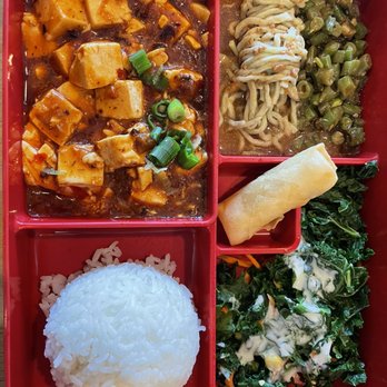 Trendy Vegan - Bento Box with Mapo Tofu as main dish - Vegan Near Me - Houston, Texas Trendy Vegan - Bento Box with Mapo Tofu as main dish - Vegan Near Me - Houston, Texas