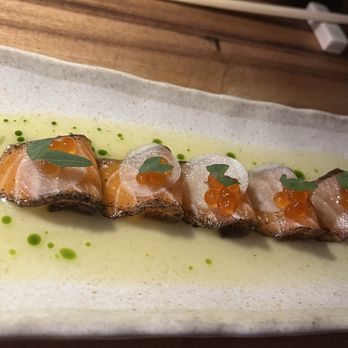 Zuma - Cured salmon with shiso yuzu dressing and ikura - Japanese Near Me - Las Vegas, Nevada Zuma - Cured salmon with shiso yuzu dressing and ikura - Japanese Near Me - Las Vegas, Nevada