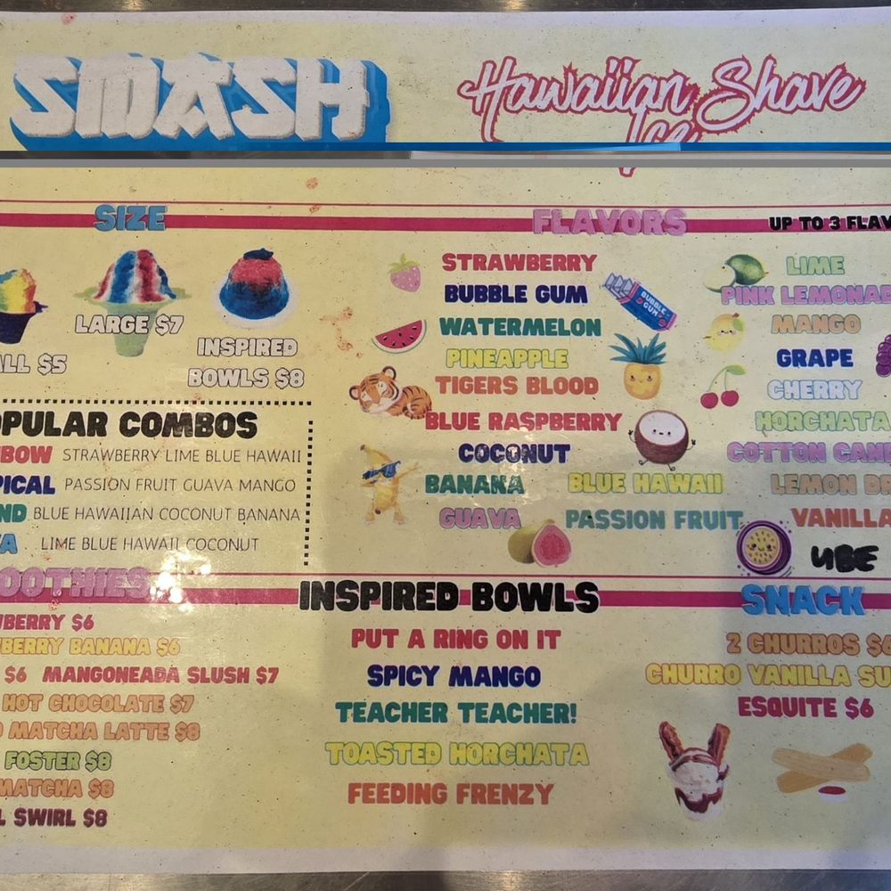 Smash Hawaiian Shave Ice - Flavor menu - Shaved Ice Near Me - Riverside, California Smash Hawaiian Shave Ice - Flavor menu - Shaved Ice Near Me - Riverside, California