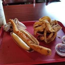 Fish fry with hot sauce and onion rings Fish fry with hot sauce and onion rings
